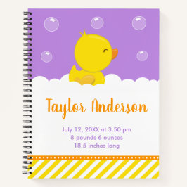 Rubber Ducky Yellow und Lila Geburtenstatistik Notizbuch
