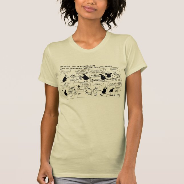 Rube Goldberg Uhr-Hersteller-Comicstreifen T-Shirt (Vorderseite)