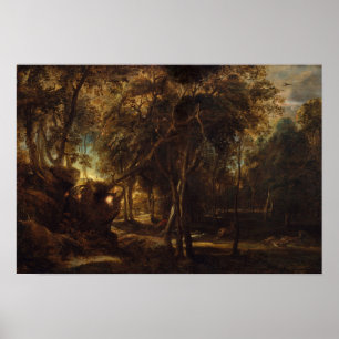 Rubens - Wald bei Morgendämmerung mit Hirschjagd ( Poster