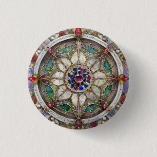 Rubin, Amethyst, Saphir und Perlen-Mandala Button