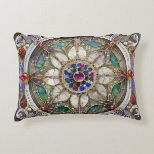 Rubin, Amethyst, Saphir und Perlen-Mandala Dekokissen