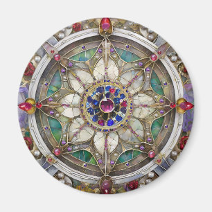 Rubin, Amethyst, Saphir und Perlen-Mandala Magnet
