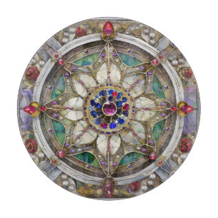Rubin, Amethyst, Saphir und Perlen-Mandala Schneidebrett