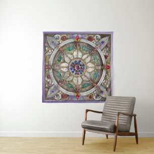 Rubin, Amethyst, Saphir und Perlen-Mandala Wandteppich