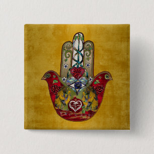 Rubin Granatapfel Herz Roter Vogel Hamsa Button