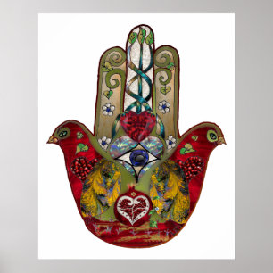 Rubin Granatapfel Herz Roter Vogel Hamsa Poster