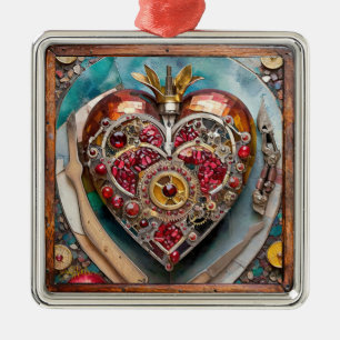 Rubin Granatapfel Herz Steampunk-Serie Ornament Aus Metall