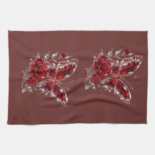 Rubin Kristall Schmetterling & Rose Geschirrtuch