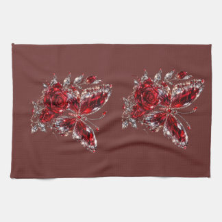 Rubin Kristall Schmetterling & Rose Geschirrtuch