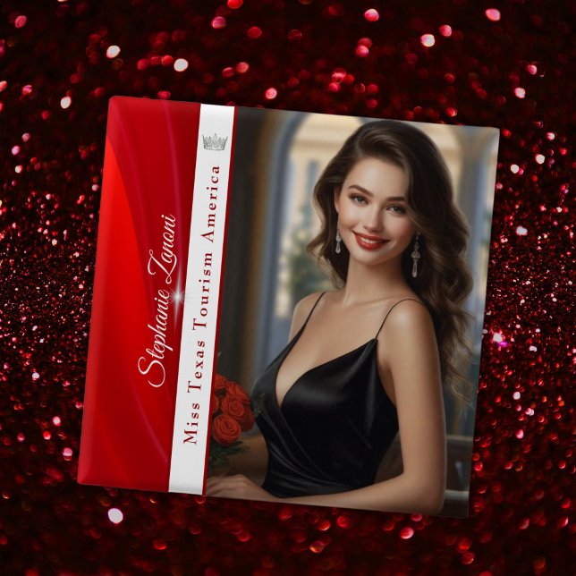 Rubin-Schärpe-Pageant-Button Button (Memorialize your reign with a custom ruby sash pageant button pin featuring your photo and title)