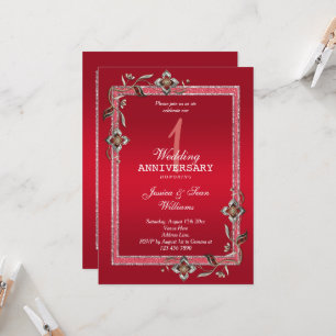 Rubin-Schmuck & Glitter 1. Hochzeitstag-Jubiläum Einladung
