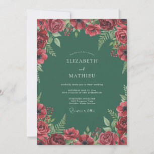 Rubin-Smaragd-Laub-Eukalyptus-Hochzeit Einladung