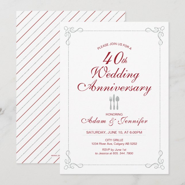 Rubin- und Silberne 40. Hochzeitstag-Einladung Einladung (Vorne/Hinten)