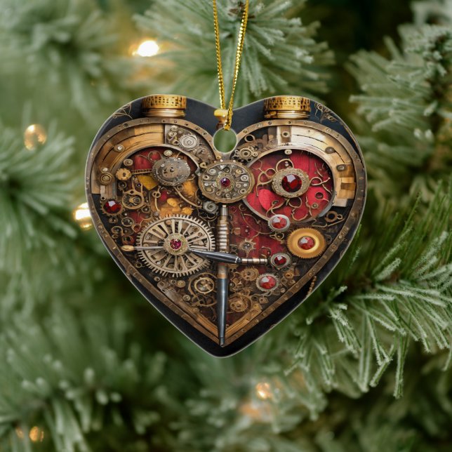 Rubine und Getriebe der Heart Steampunk Serie Keramik Ornament (Baum)