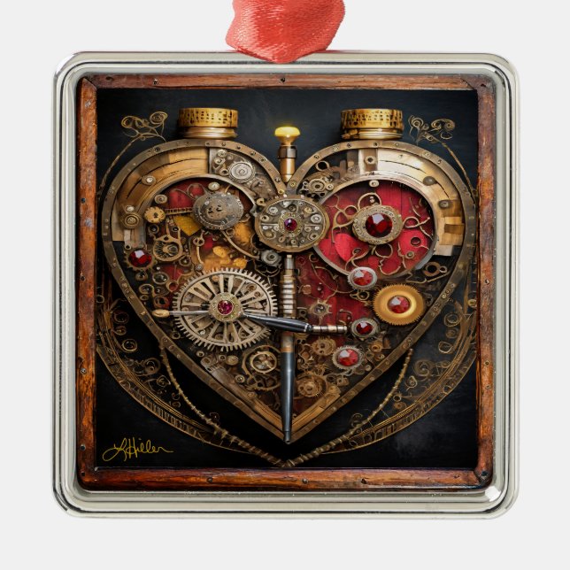 Rubine und Getriebe der Heart Steampunk Serie Ornament Aus Metall (Vorne)