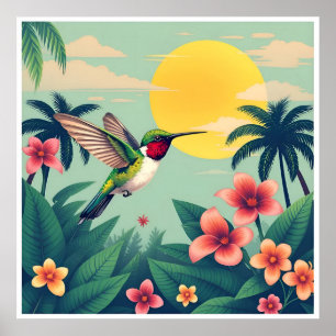 Rubinkehlkolibri-Blumenillustration Poster