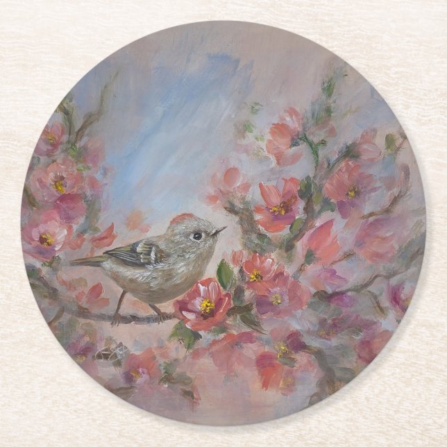 Rubinkönig Vögel Runder Pappuntersetzer (Vorderseite)