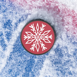 Rubinrot Festlich Weihnachten Weiße Schneeflocken Eishockey Puck