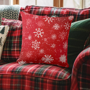 Rubinrote Festive Weihnachtsweiße Schneeflocken Kissen