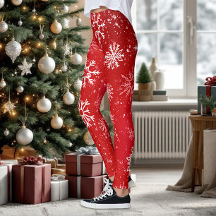 Rubinrote Festive Weihnachtsweiße Schneeflocken  Leggings
