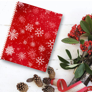 Rubinrote Festive Weihnachtsweiße Schneeflocken  Notizbuch
