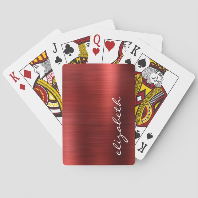 Rubinrote gebürstete Metall-Signatur-Schrift Spielkarten (Rückseite)