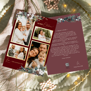 Rubinrote Grünpflanzen Vintage-Vier-Foto-Collage Folien Feiertagskarte