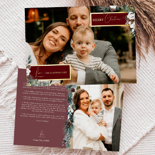 Rubinrote Pflanzenwelt Vintage Familien-Newsletter Folien Feiertagskarte