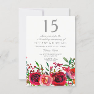 Rubinrote Rose 15. Hochzeitstag Einladung
