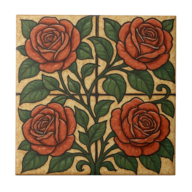 Rubinrote Rosen Fliese (Vorderseite)
