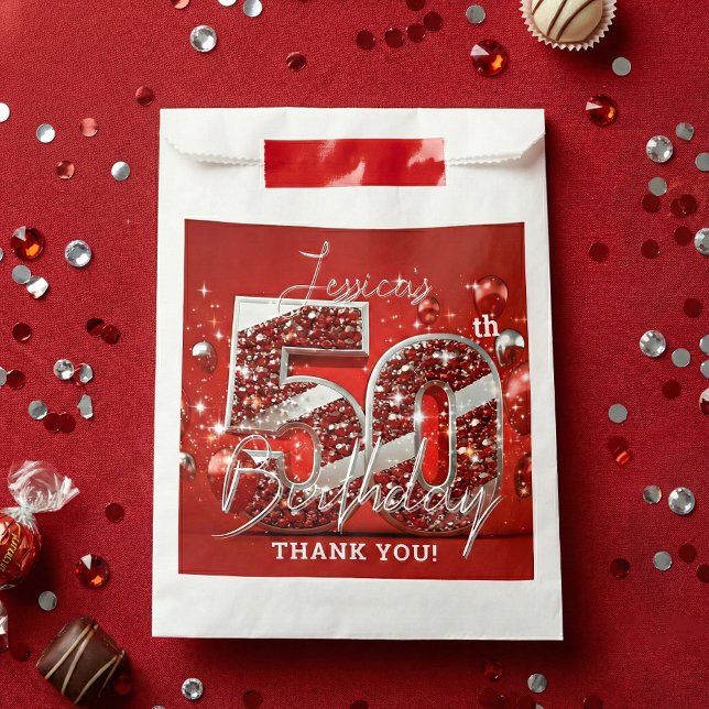 Rubinrote Silber-Glitterballons 50. Geburtstag Geschenktütchen (Von Creator hochgeladen)