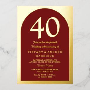 Rubinroter Burgunder 40. Hochzeitstag Gold Folieneinladung