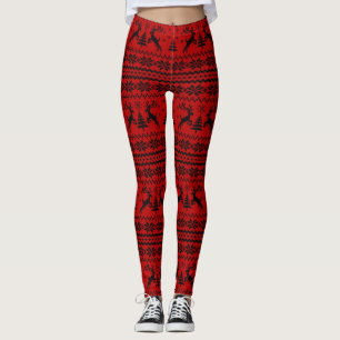 Rubinroter Rentier-Pullover Weihnachten Leggings
