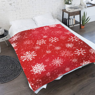 Rubinrotes festliches Weihnachten Weiße Schneefloc Fleecedecke