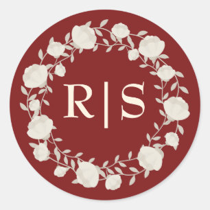 Rubinstrahlen Tiefe Rot und Creme Hochzeit Runder Aufkleber