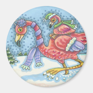RUBRIK SÜD, PINK FLAMINGOS WINTER MAGNET RUNDE