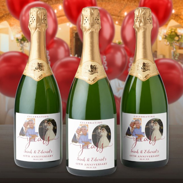 Ruby 2 Foto zum 40. Hochzeitstag (40th Wedding Anniversary Ruby 2 Photo Sparkling Wine Label)