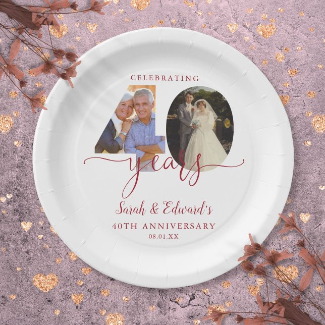 Ruby 2 Foto zum 40. Hochzeitstag Pappteller (40th Wedding Anniversary Ruby 2 Photo Paper Plates)