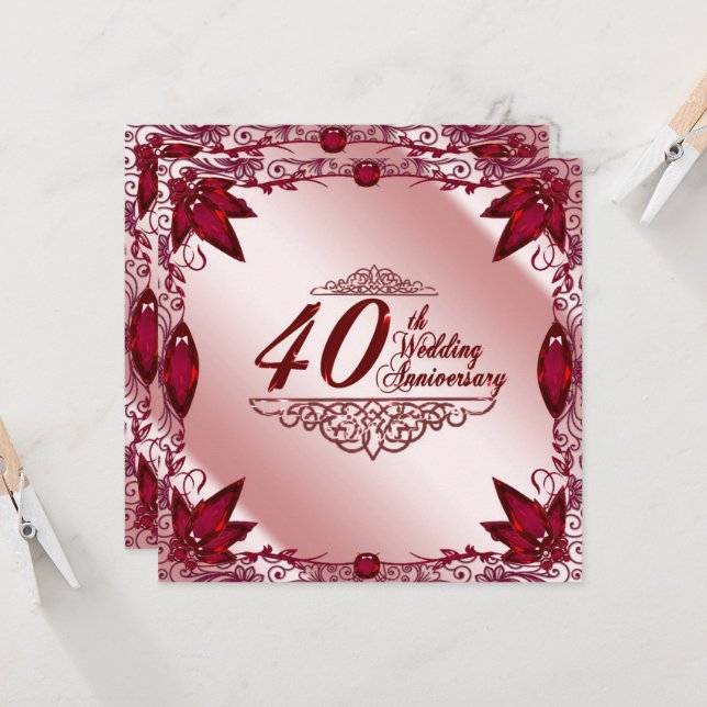 Ruby 40. Hochzeitstag 5.25x5.25 Einladung (Vorderseite/Rückseite Beispiel)