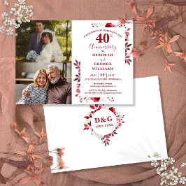 Ruby 40. Hochzeitstag Dann & Jetzt 2 Foto Einladung