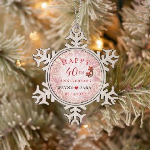 Ruby 40. Hochzeitstag Schneeflocken Zinn-Ornament