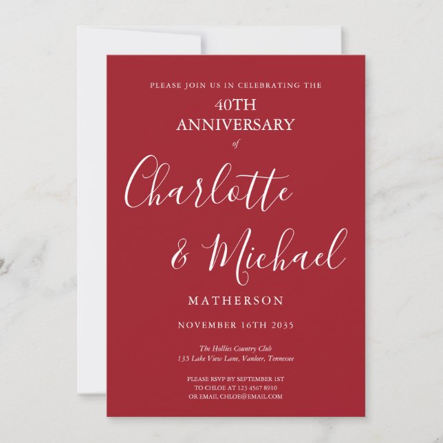 Ruby 40. Hochzeitstag-Signaturschrift Einladung (Vorderseite)