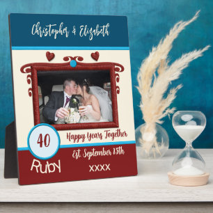 Ruby 40 Jahre Jubiläum hinzufügen Namen Foto blau Fotoplatte