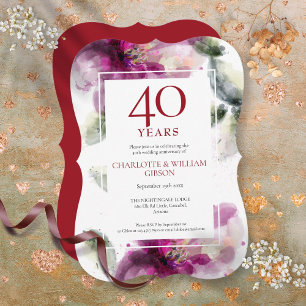 Ruby 40th Wedding Anniversary Elegant Floral Einladung