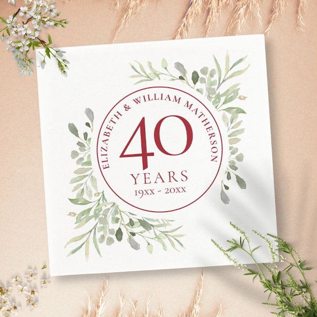 Ruby 40th Wedding Jubiläum Country Greenery Serviette (Ruby 40th Wedding Anniversary Country Greenery Napkins)