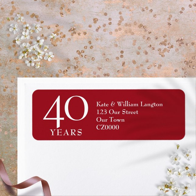 Ruby-Adresse zum 40. Hochzeitstag (40th Wedding Anniversary Ruby Address Label)