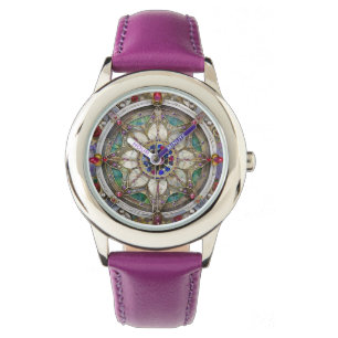 Ruby, Amethyst, Sapphire und Pearl Mandala Armbanduhr