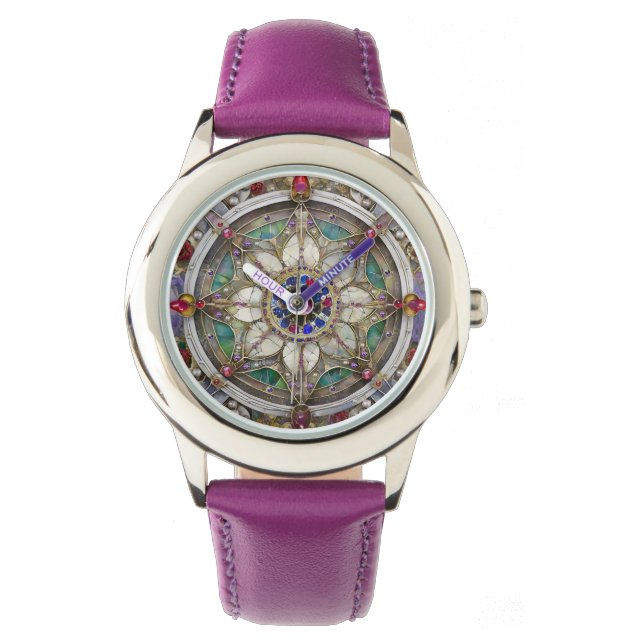 Ruby, Amethyst, Sapphire und Pearl Mandala Armbanduhr (Vorderseite)
