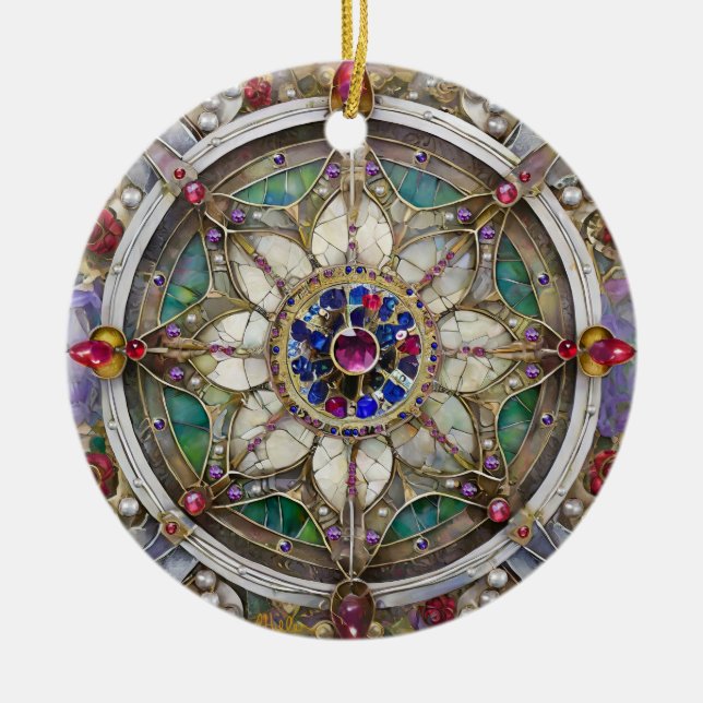 Ruby, Amethyst, Sapphire und Pearl Mandala Keramik Ornament (Vorne)