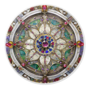 Ruby, Amethyst, Sapphire und Pearl Mandala Keramikknauf